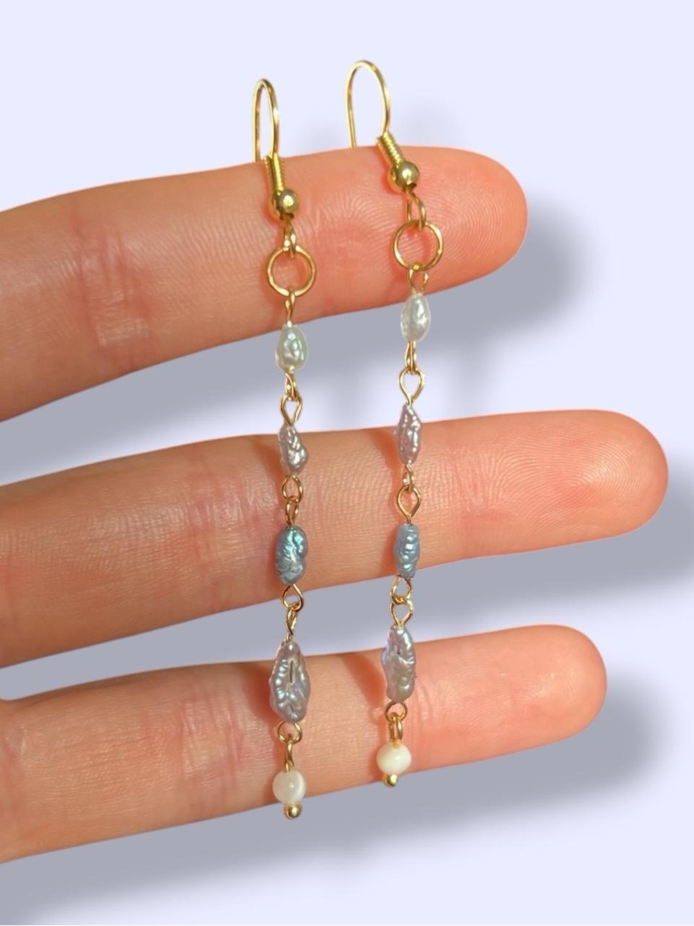 18K Gold-Plated Dainty Blue Ombre Freshwater Pearl Hook Earrings ✨